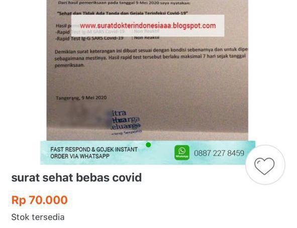 Viral Surat Sehat Bebas COVID-19 Dijual di Tokopedia Seharga Rp 70 Ribu