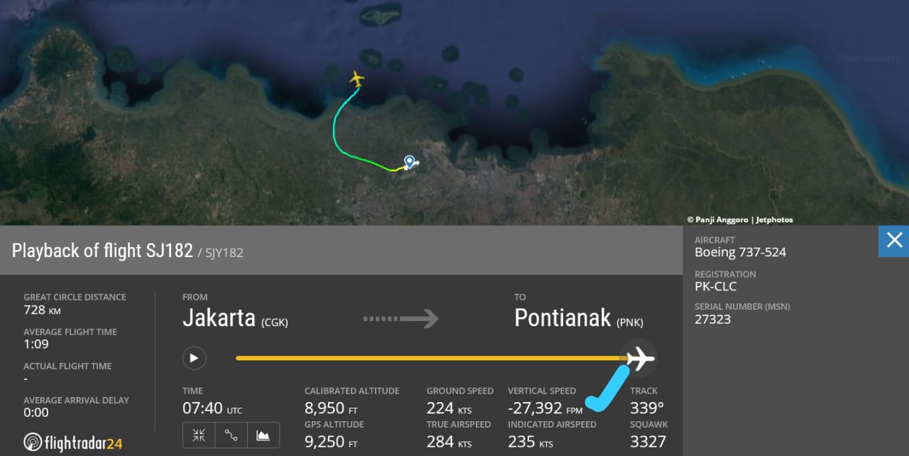 Sriwijaya Air SJ 182 Diduga Jatuh di Kepulauan Seribu, Ini Kronologi Versi Air Live 
