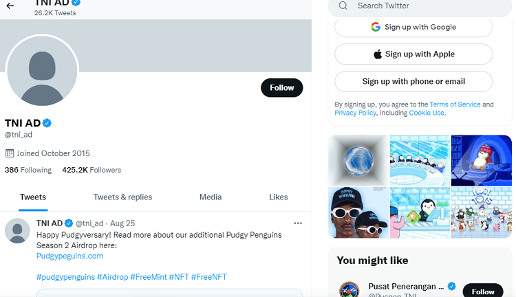 Diretas, Akun Twitter Resmi TNI AD 'Dikuasai' Penguin